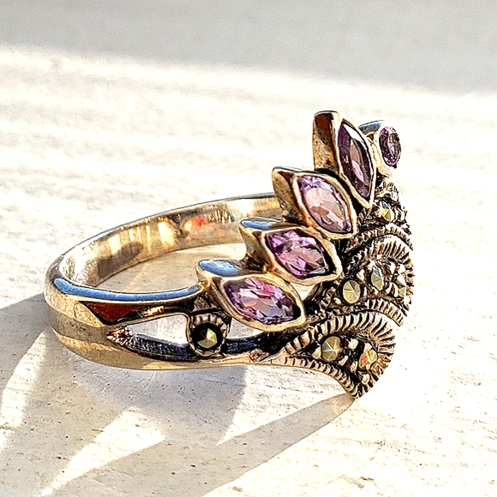 925 sterling  amethyst and marcasite ring...so petty!